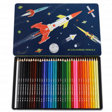 SPACE AGE 36 COLOURING PENCILS IN A TIN