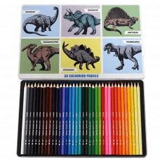 PREHISTORIC LAND 36 COLOURING PENCILS IN A TIN